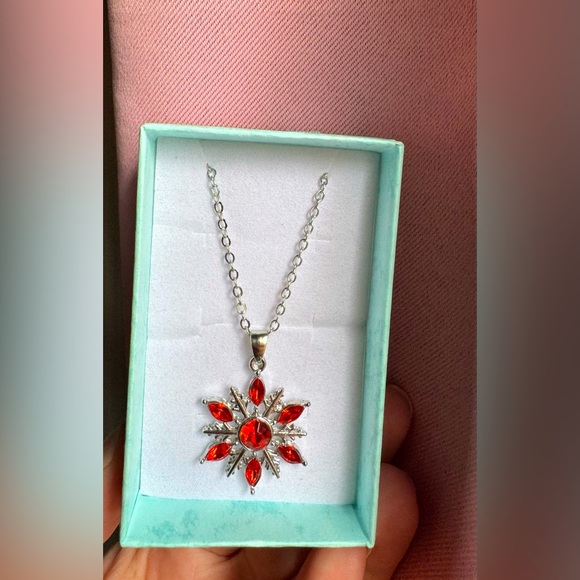 Red Silver Snowflake Necklace - Picture 3 of 4
